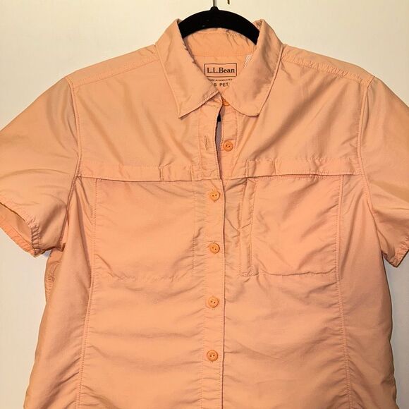 L.L. Bean Peach Button Down Collared Short Sleeve Shirt Womens SP EUC - Picture 3 of 10